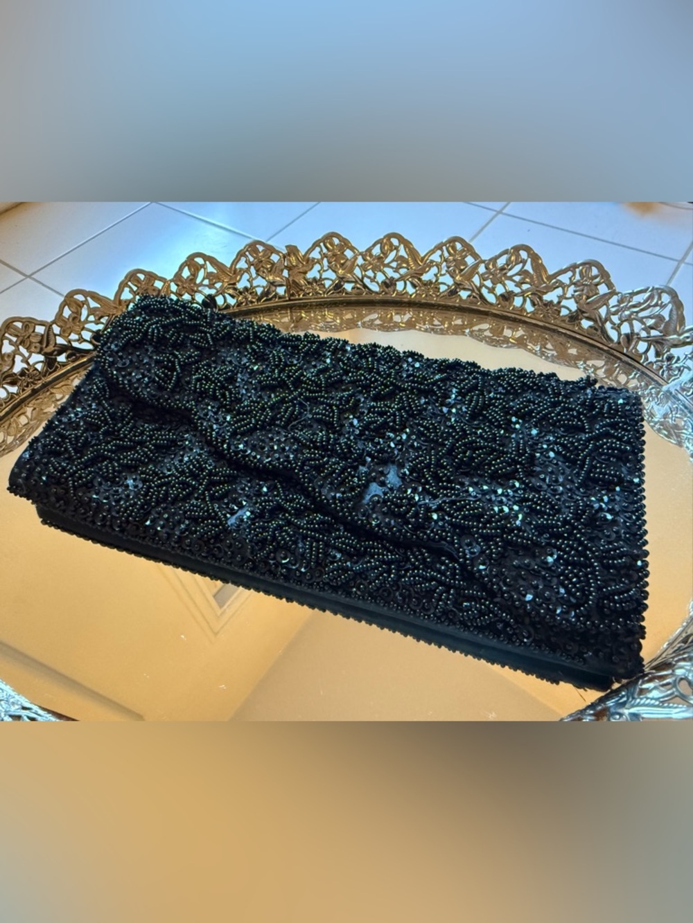Vintage La Regale Black beaded evening clutch